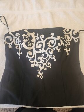 White House Black Market Black and White Strapless Embroidered Bustier Top
